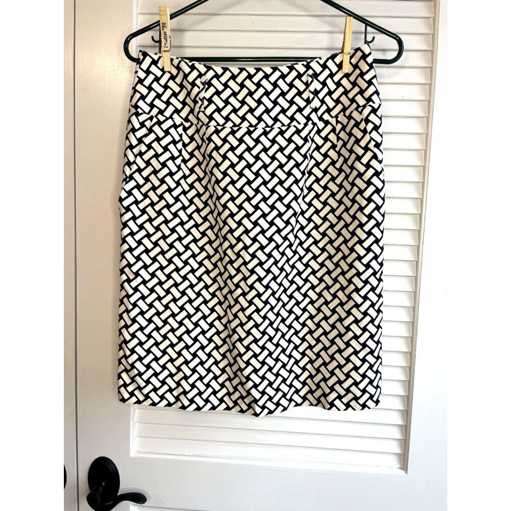 Antonio Melanie Black and White Blocks Pencil Skirt Satin Linen Women's Sz 2